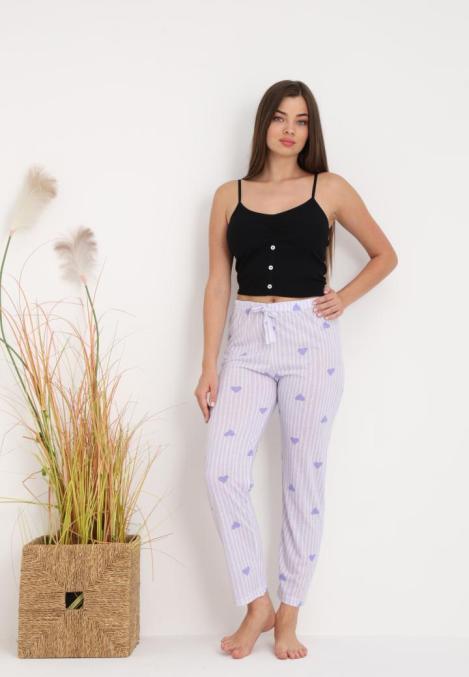 Pantaloni de Pijama Dama ,Culoare Mov cu Alb,Engros